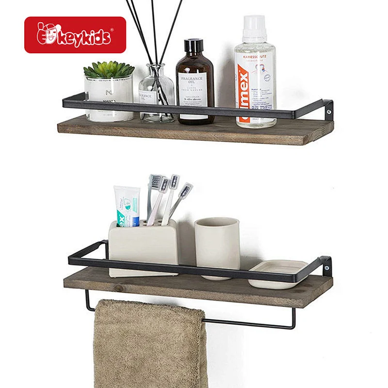 Office Decor Brown Wall Mounted Storage Shelves for Kitchen Bathroom W09D139