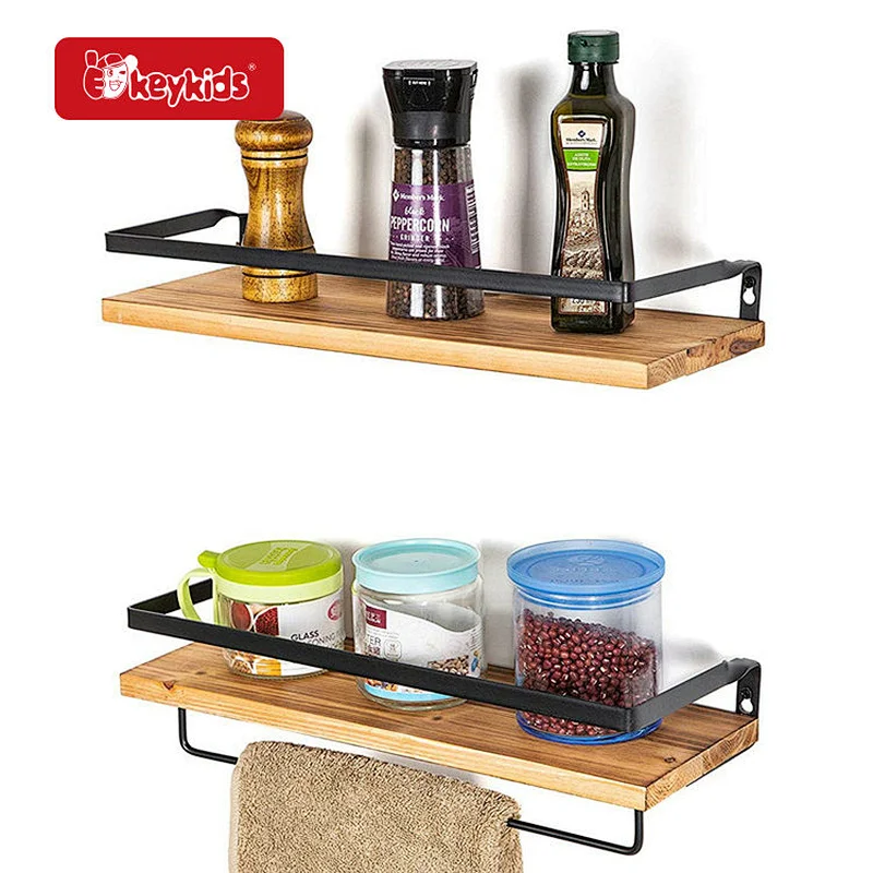 Office Decor Brown Wall Mounted Storage Shelves for Kitchen Bathroom W09D139